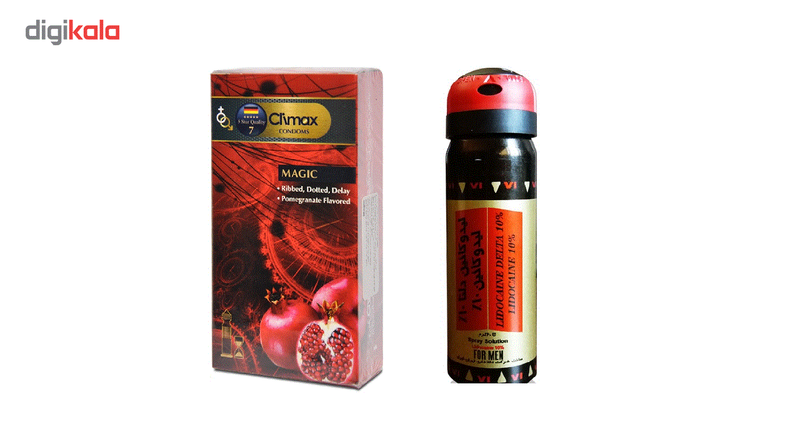 کاندوم کلایمکس مدل Magic بسته 12 عددی به همراه اسپری تاخیری دلتا مدل Lidocaine وزن 60 گرم