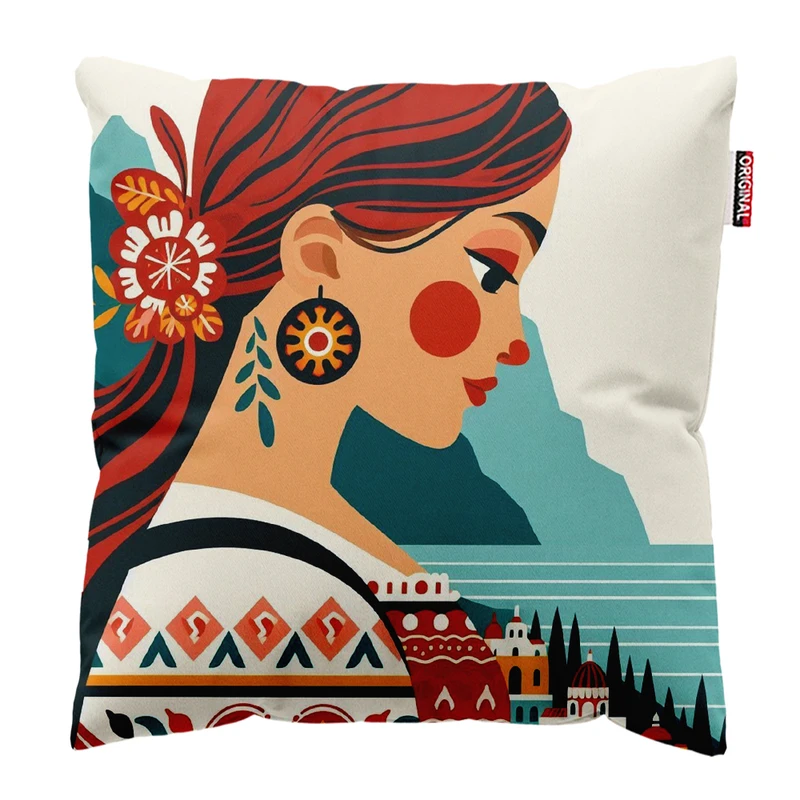 کوسن پاد آفرین مدل پرتره طرح زن کد PK302802 سایز 30*30 سانتی متر