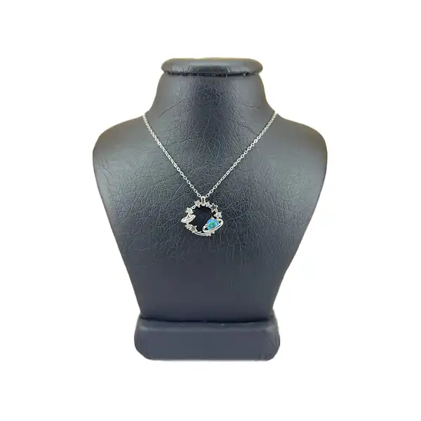 گردنبند نقره زنانه مدل کره زمین و سنگ اوپال خاص کد 78994