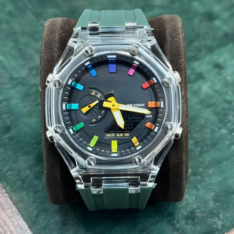 ساعت مچی عقربه ای مدل دو زمانه پمپی قاب شفاف کد s-m