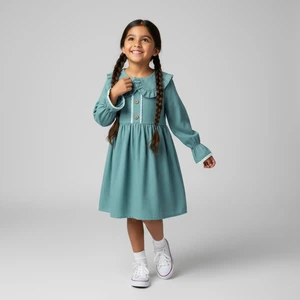 پیراهن آستین بلند یقه ب ب دخترانه مدل عروسکی