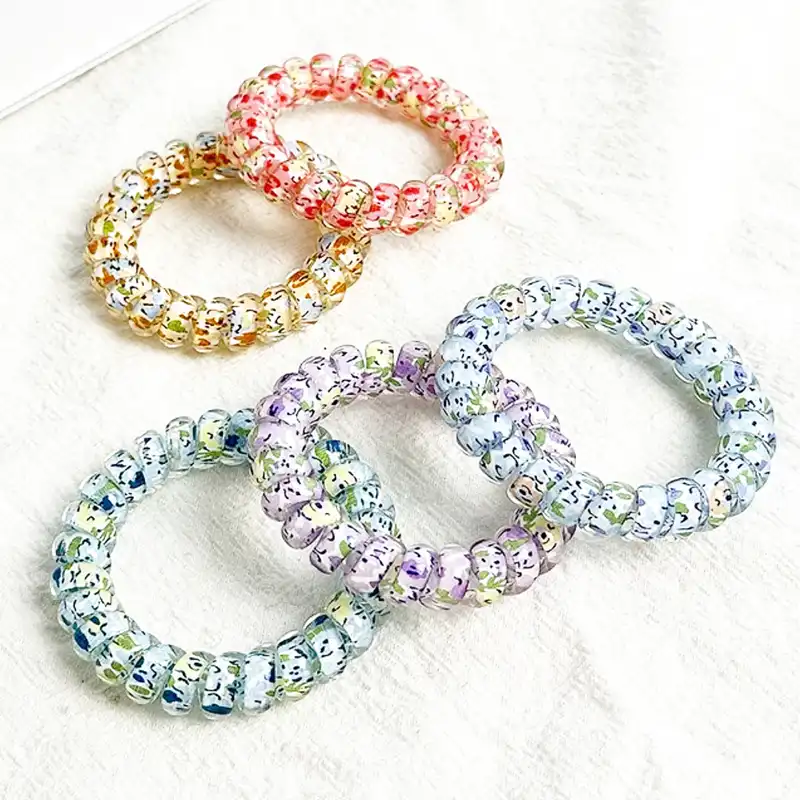 کش مو دخترانه مدل سیم تلفنی گل دار کد brg 2002 بسته دو عددی