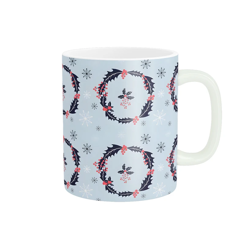 ماگ طرح الگوی زمستانی دانه های برف و بوته ی تمشک کد 1557