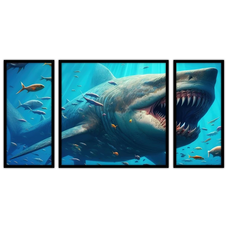 تابلو بکلیت طرح دکوراتیو حیوانات کوسه مدل B-bu3407 مجموعه 3 عددی