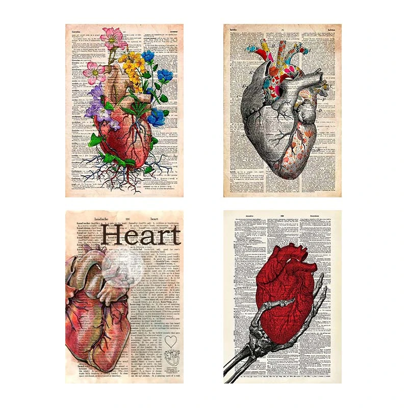 تابلو شاسي کارنيکا طرح روزنامه وینتج قلب Vintage Newspaper Heart کد 11276 مجموعه 4 عددی