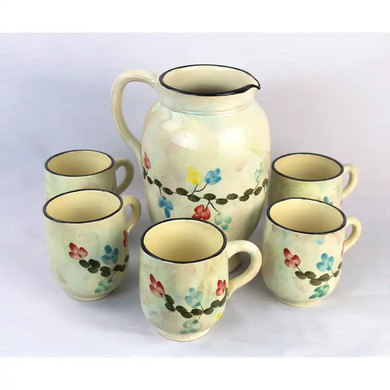 ست 7 پارچه پارچ و لیوان سفالی مدل ابروباد