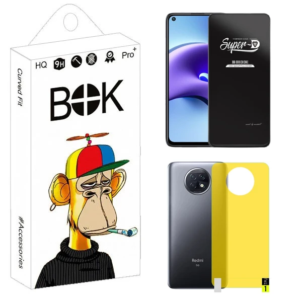 محافظ صفحه نمایش بوک مدل Transparent SuperD مناسب برای گوشی موبایل شیائومی Redmi Note 9T به همراه محافظ پشت گوشی