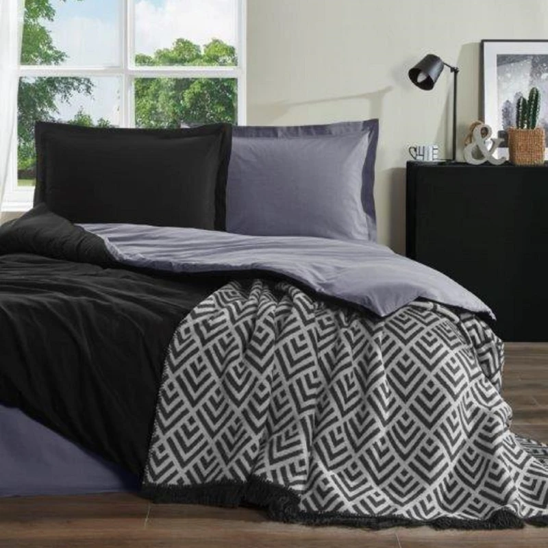 سرویس روتختی ازدیلک مدل Pamuk Battaniyeli Siyah دو نفره 5 تکه