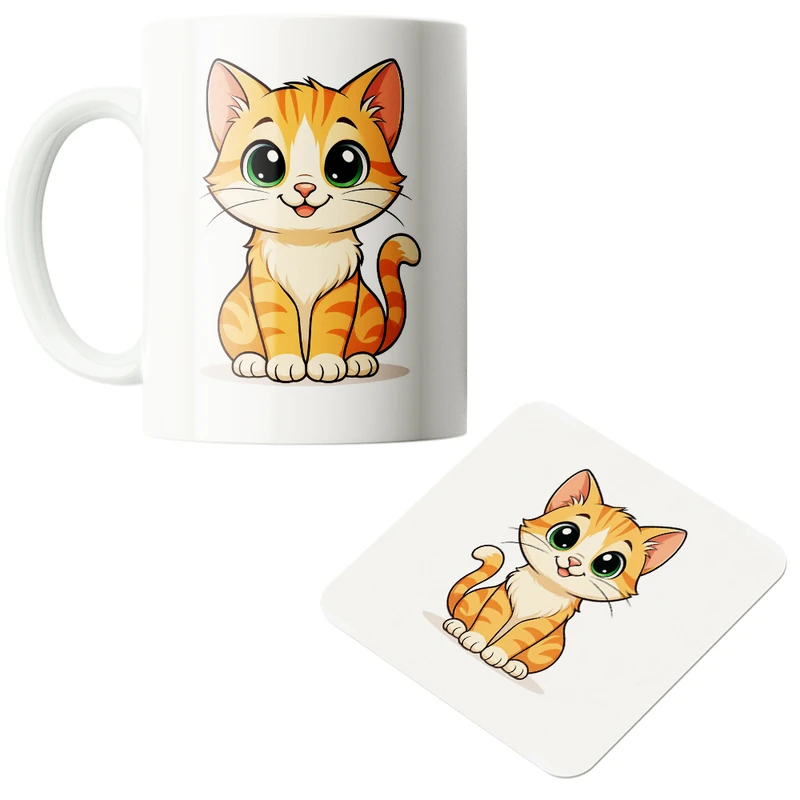ماگ پاد آفرین مدل گربه بامزه کد z486 به همراه زیر لیوانی