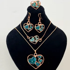 ست زیورآلات دست ساز زنانه مدل  مسی فیروزه کوبی مدل 1