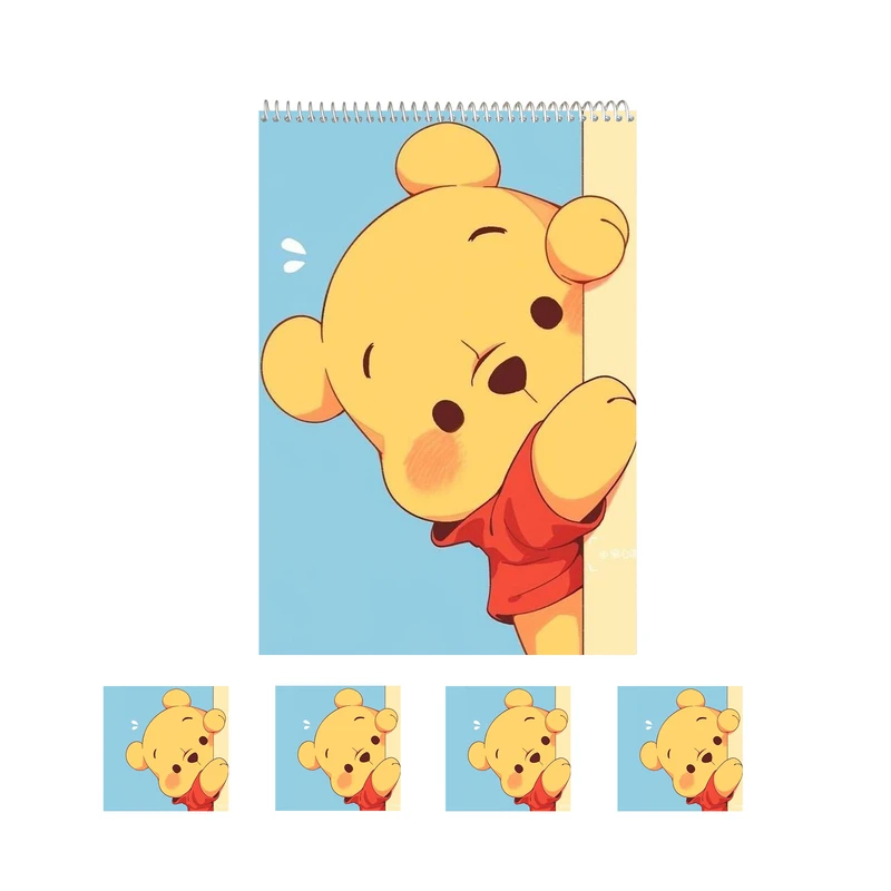 دفتر نقاشی 50 برگ مدل خرس وینی پو کد 3 به همراه برچسب مجموعه 5 عددی