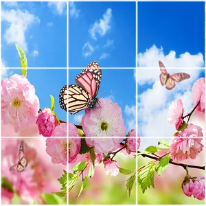 تایل سقفی آسمان مجازی طرح گل و پروانه کد ST 2314-9 سایز 60x60 سانتی متر مجموعه 9 عددی