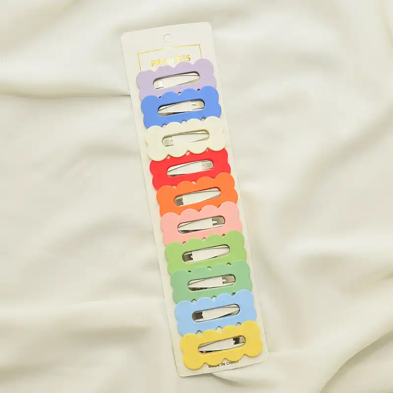 گیره مو زنانه مدل تق تقی طرح بیسکوییتی روکش دار شمعی مجموعه 10 عددی