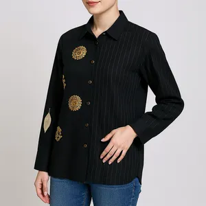 شومیز آستین بلند یقه برگردان زنانه مدل 112413