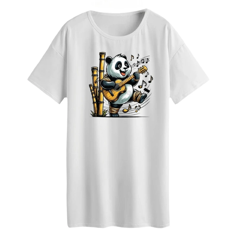 تی شرت لانگ زنانه مدل پاندا گیتار