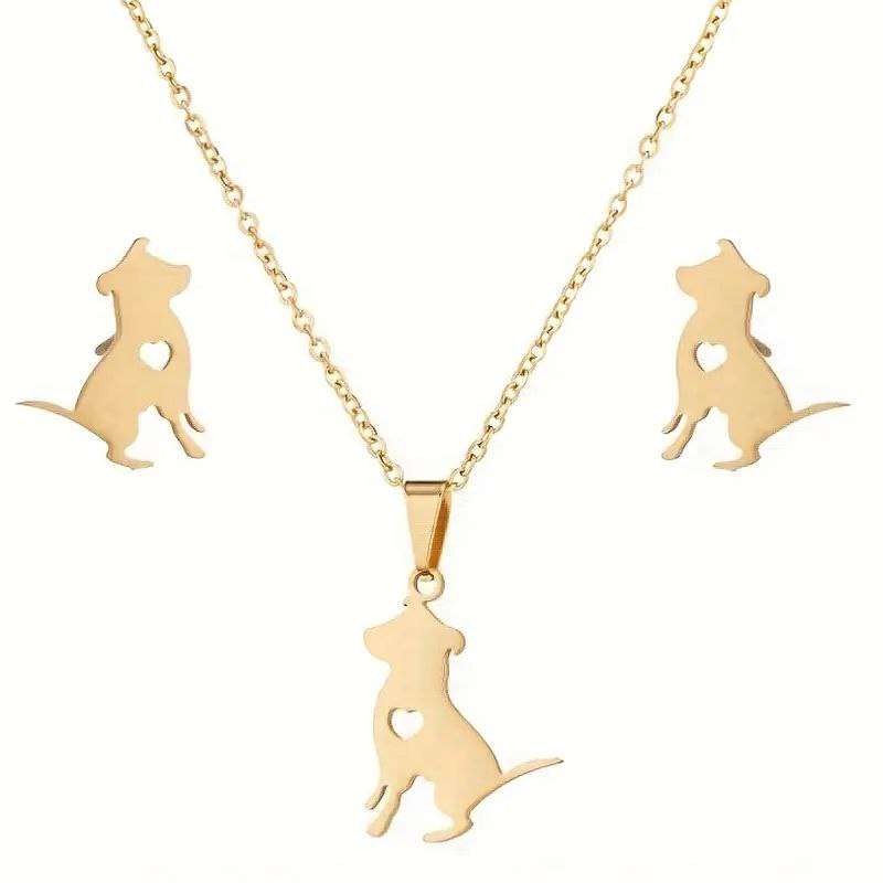 نیم ست طلا 18 عیار زنانه مدل حیوان سگ