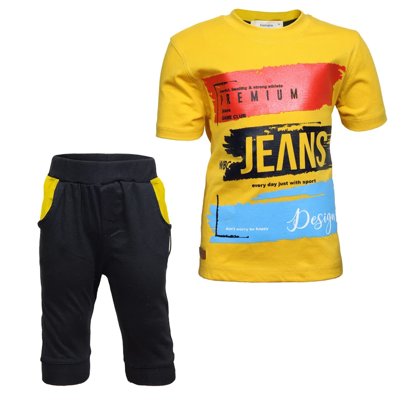 ست تی شرت و شلوارک پسرانه طرح JEANS کد 24 رنگ زرد