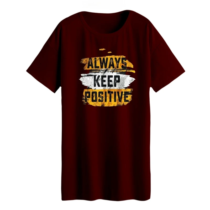 تی شرت لانگ زنانه مدل همیشه مثبت باش