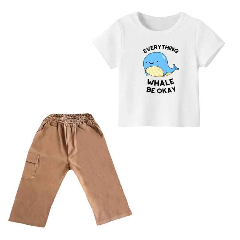 ست تی شرت و شلوارک پسرانه مدل نهنگ کد ۲