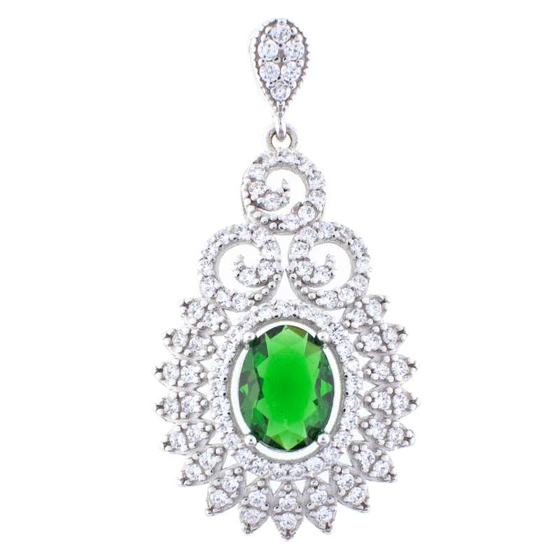 آویز گردنبند نقره زنانه مدل زمرد AMT-M117