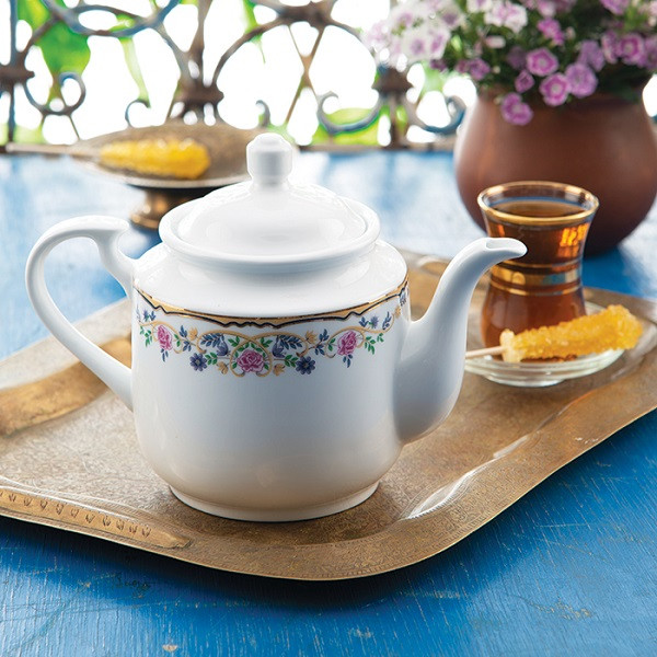 قوری چینی زرین ایران مدل چای استوانه متوسط 5 گلستان درجه یک گنجایش 450 میلی‌لیتر