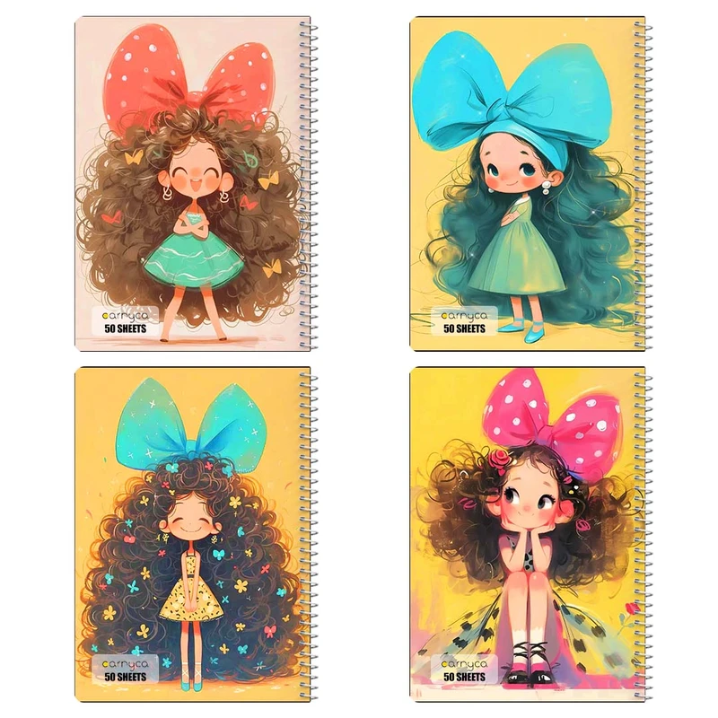 دفتر نقاشي 50 برگ کارنيکا طرح دخترانه کیوت Girly Cute کد 56918 مجموعه 4 عددی