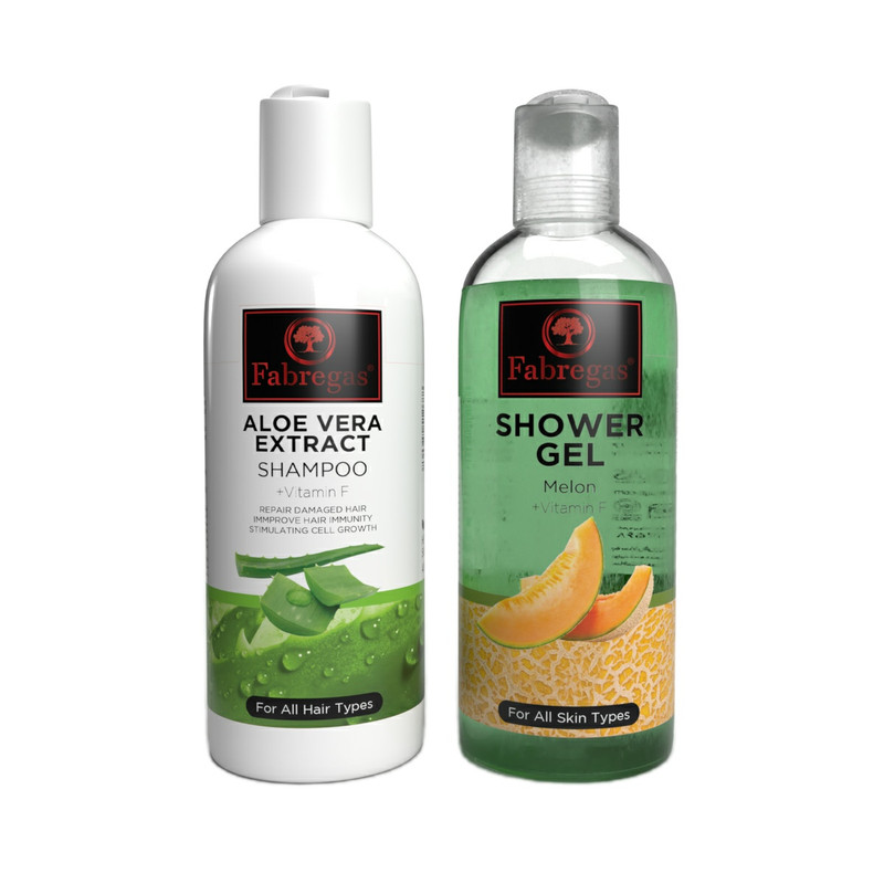 شامپو مو فابریگاس مدل Aloevera حجم 400 میلی لیتر به همراه ژل شستشو بدن فابریگاس مدل Melon حجم 400 میلی لیتر