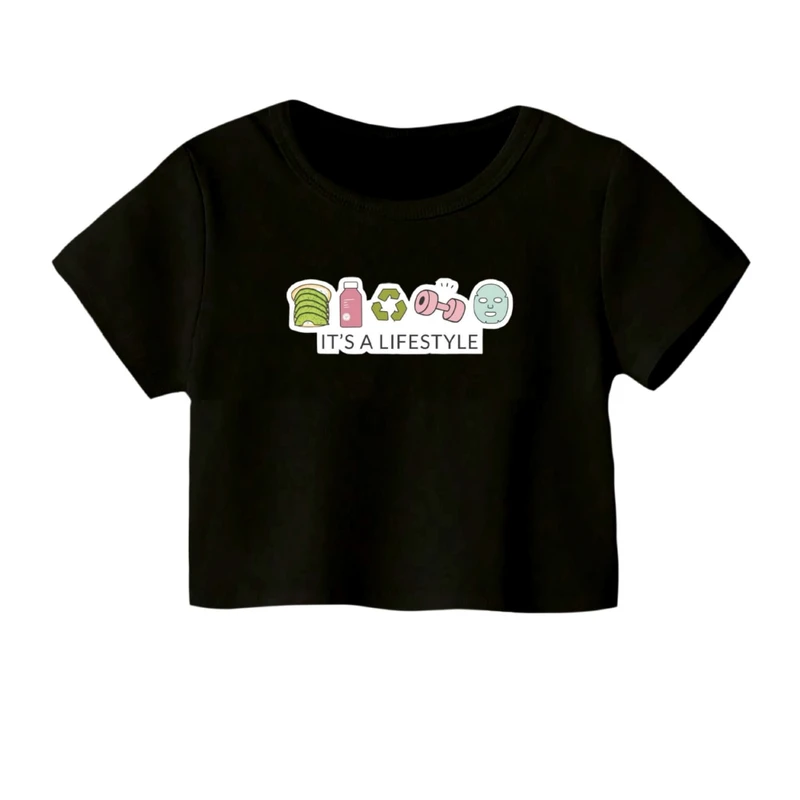 کراپ‌ تی‌شرت آستین کوتاه زنانه مدل لایف استایل