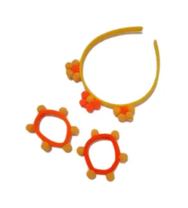 ست تل مو و کش مو دخترانه مدل  گل پم پم بسته 3 عددی