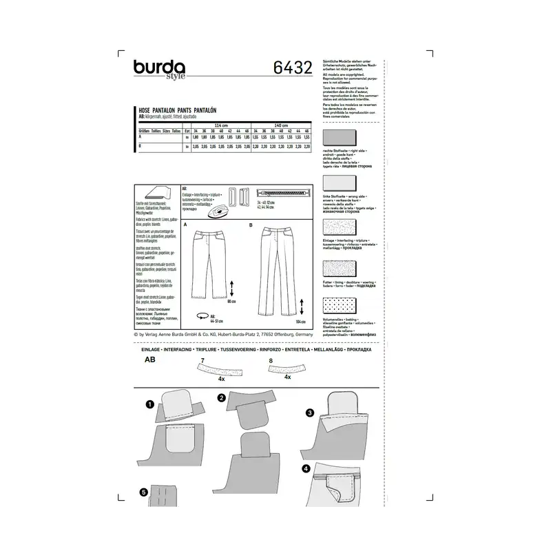الگوی خیاطی شلوار زنانه بوردا استایل کد 6432 سایز 34 تا 46 متد مولر