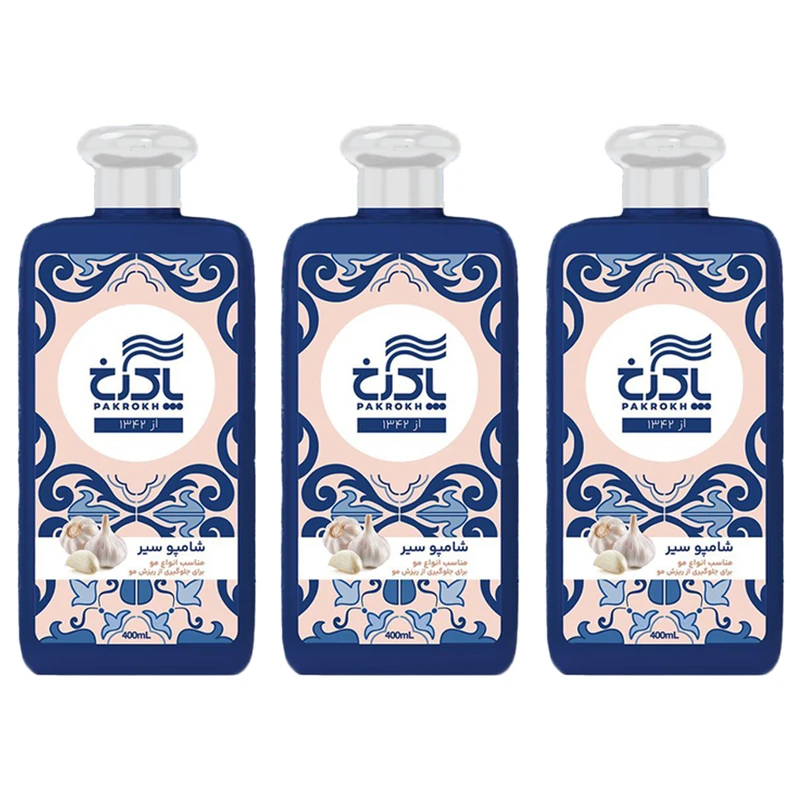 شامپو مو پاکرخ مدل سیر مناسب برای انواع مو حجم ۴۰۰ میلی لیتر مجموعه 3 عددی 