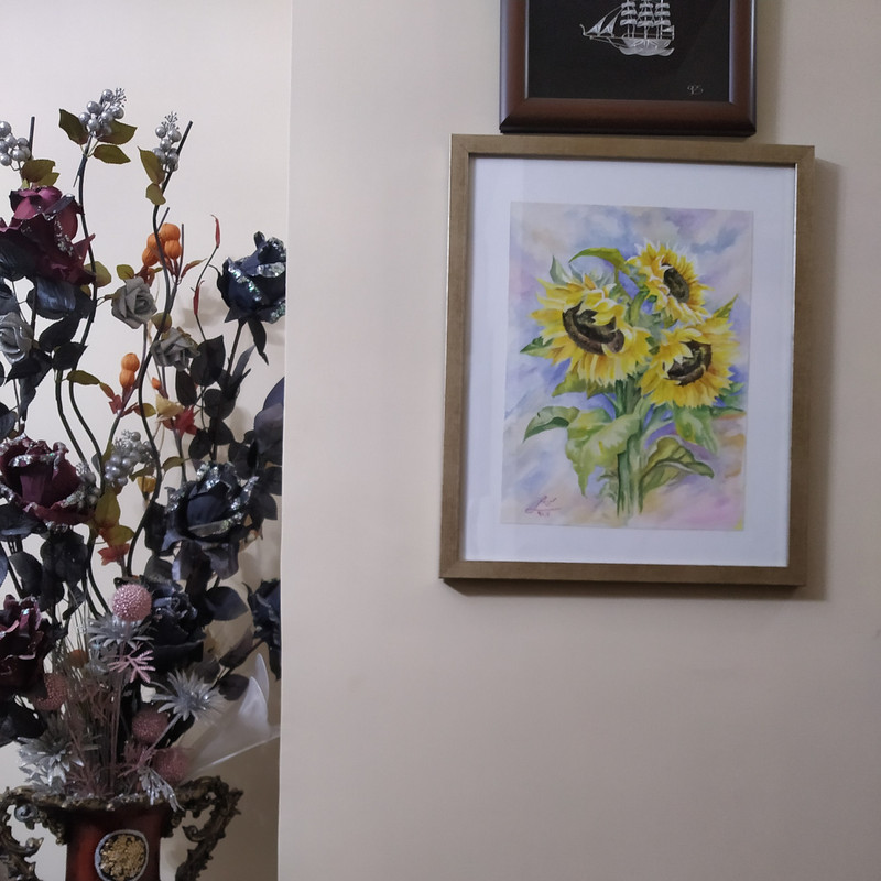 تابلو نقاشی آب رنگ طرح گل های افتاب گردان کد W001