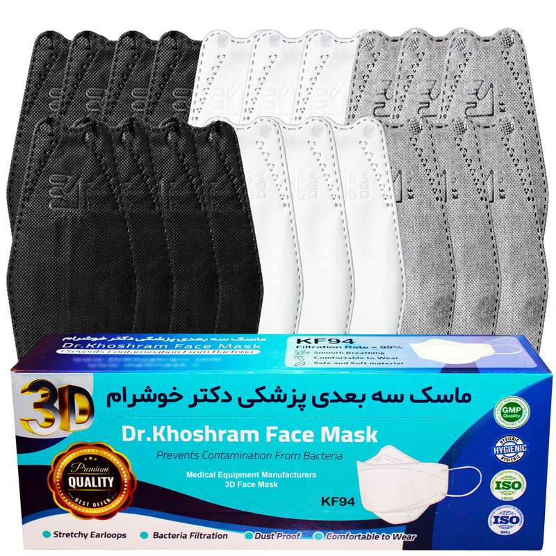 ماسک تنفسی دکترخوشرام مدل Blk-Wht-Gry بسته 20 عددی