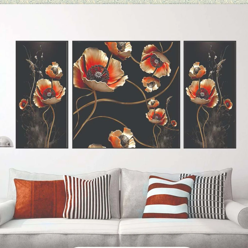 تابلو بکلیت طرح دیجیتال آرت مدل B-2054 فریم مشکی مجموعه 3 عددی