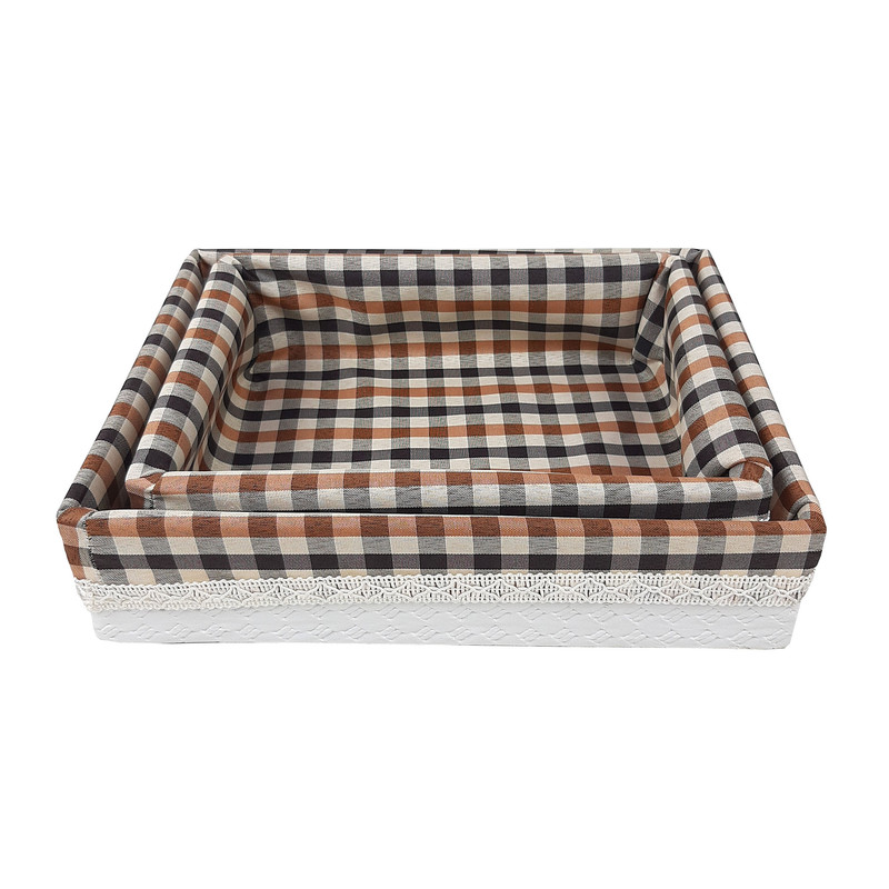 سبد نان و سبزی مدل چوب و چرم کد R1099S مجموعه 2 عددی