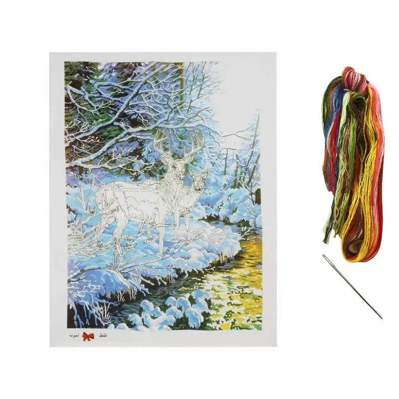 بسته گلدوزی مدل گوزن های زمستانی کد 43 مجموعه 3 عددی