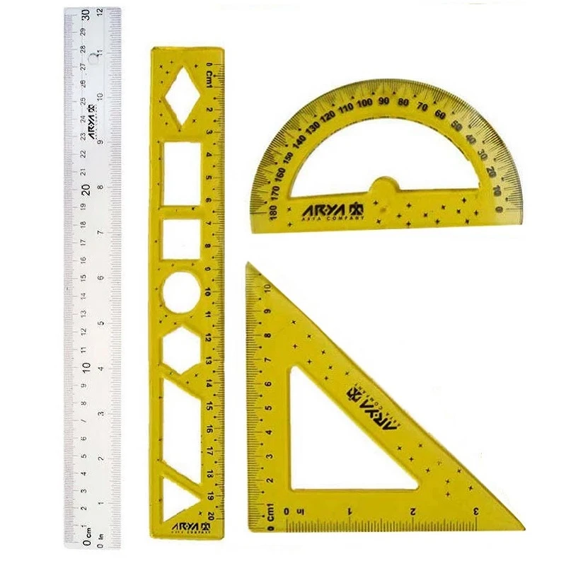 خط کش آریا مدل بیکران به همراه نقاله و گونیا مجموعه 4 عددی