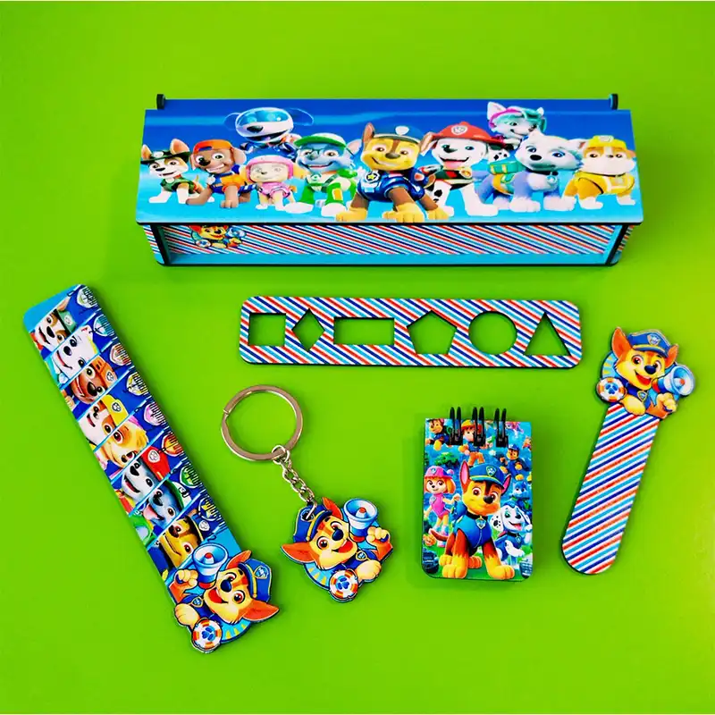 ست لوازم التحریر مدل چوبی طرح سگهای نگهبان فانتزی کد 08 مجموعه 6 عددی