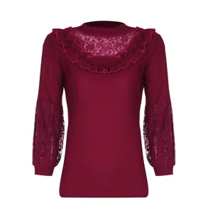 بلوز زنانه مدل 523 یقه چین رنگ صورتی تیره