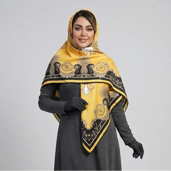 روسری زنانه آنالیا مدل ابریشم مزونی دور دست دوز کد 9660