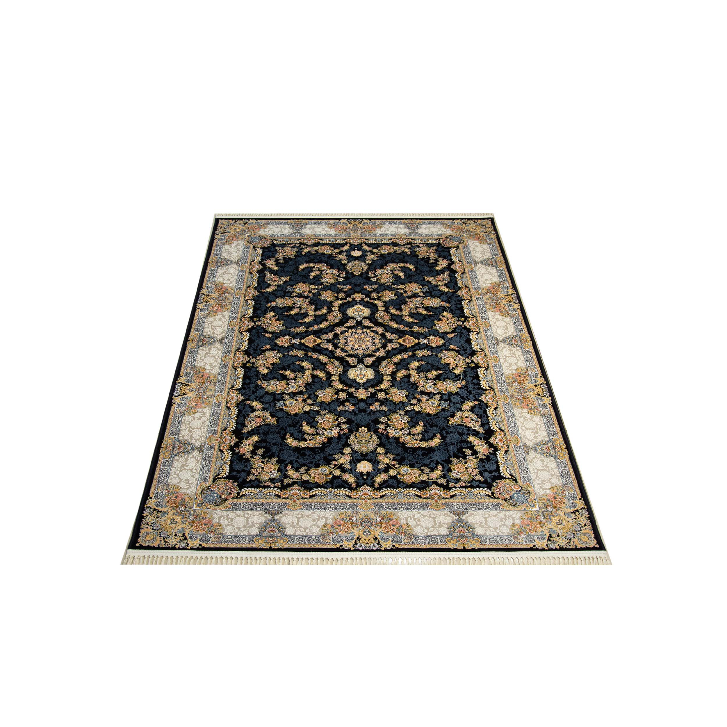 فرش ماشینی قالی تارا طرح افشان رز زمینه سرمه ای