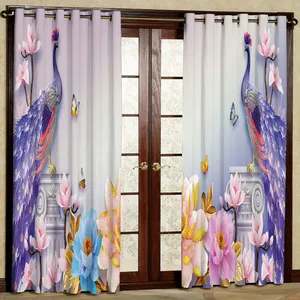 پرده مدل طاووس و گل های رنگی هازان پانچی کد 2417 سایز 140x200 سانتی متر