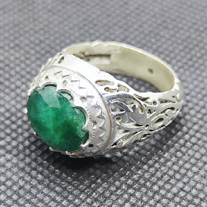 انگشتر نقره مردانه نقره جات بافندگان مدل زمرد آفریقایی کد 25