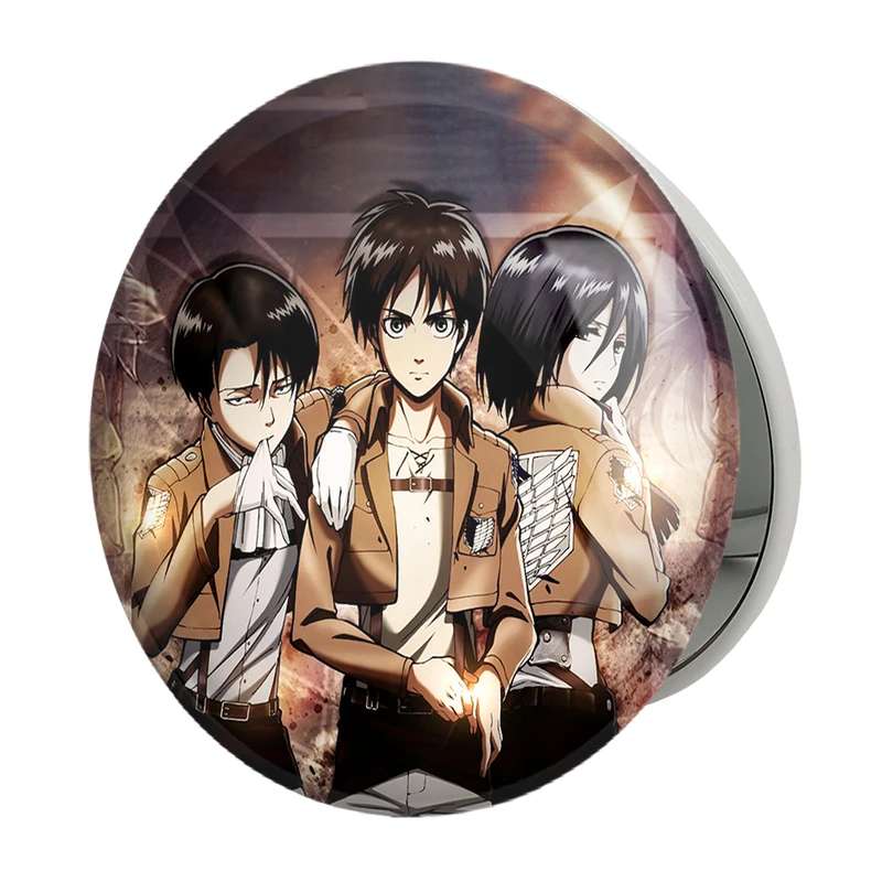 آینه جیبی خندالو طرح ارن و میکاسا و لیوای انیمه اتک آن تایتان Attack on Titan مدل تاشو کد 10974 