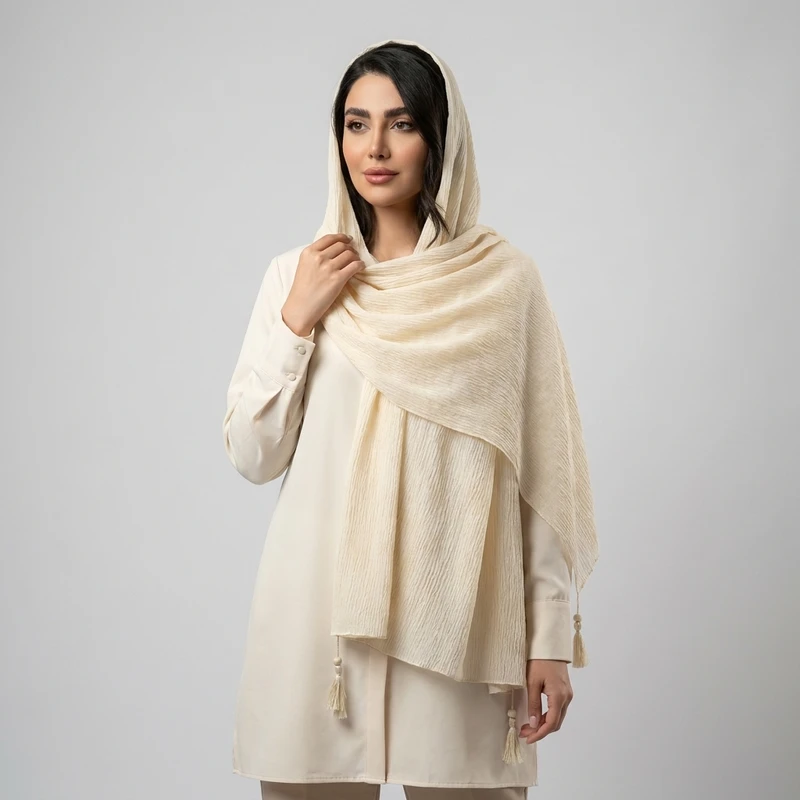 شال زنانه مدل پلیسه نخی لمه دار
