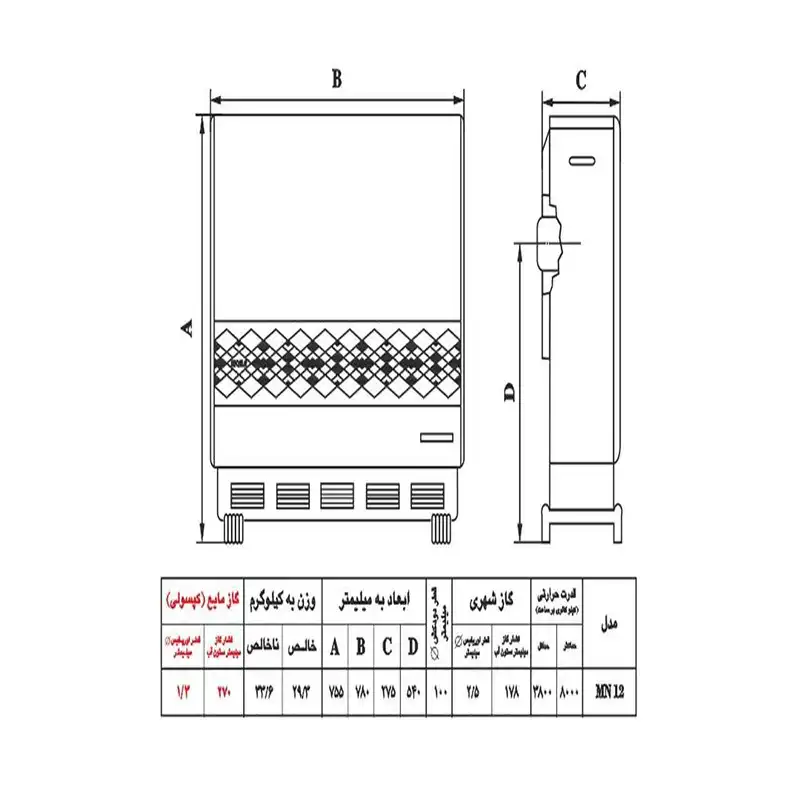 بخاری گازی نیک کالا مدل مرجان MN12