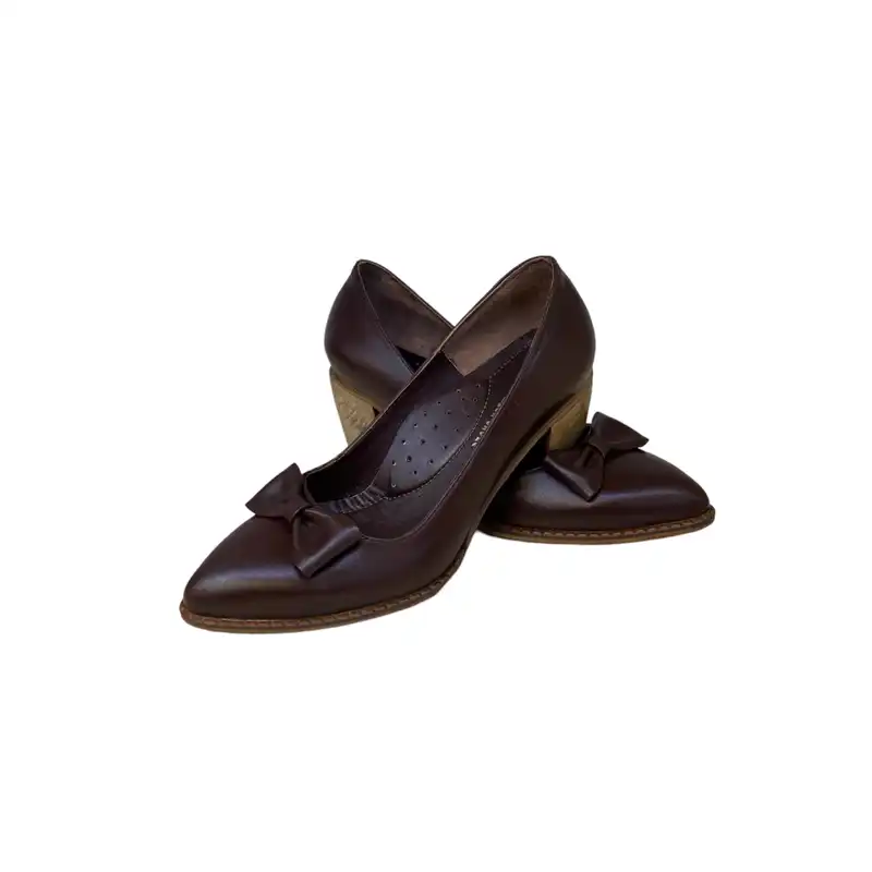 کفش زنانه مدل خاطره تک چرم طبیعی رنگ قهوه ای