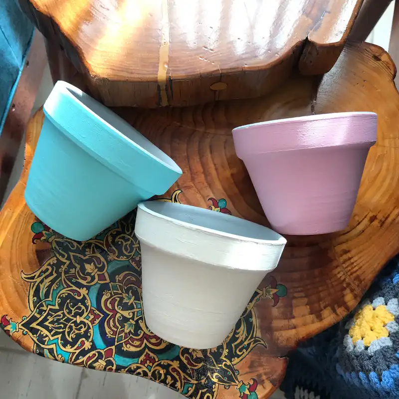 گلدان سفالی پاستل گالری مدل آبرنگی کد 3 مجموعه 3 عددی