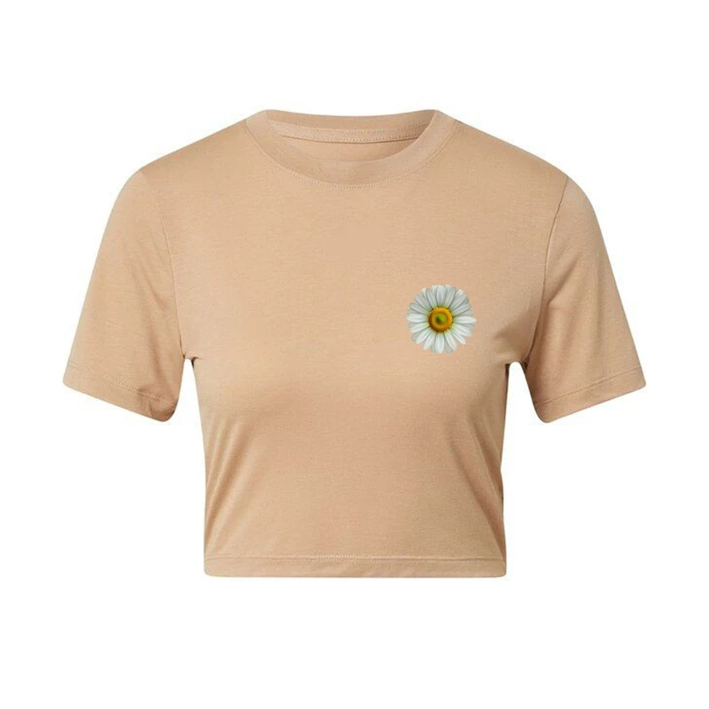 کراپ‌ تی‌شرت آستین کوتاه زنانه مدل C1 طرح بابونه1