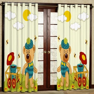 پرده مدل خرس و چرخ مخمل پانچی کد 1035 سایز 140x280 سانتی متر